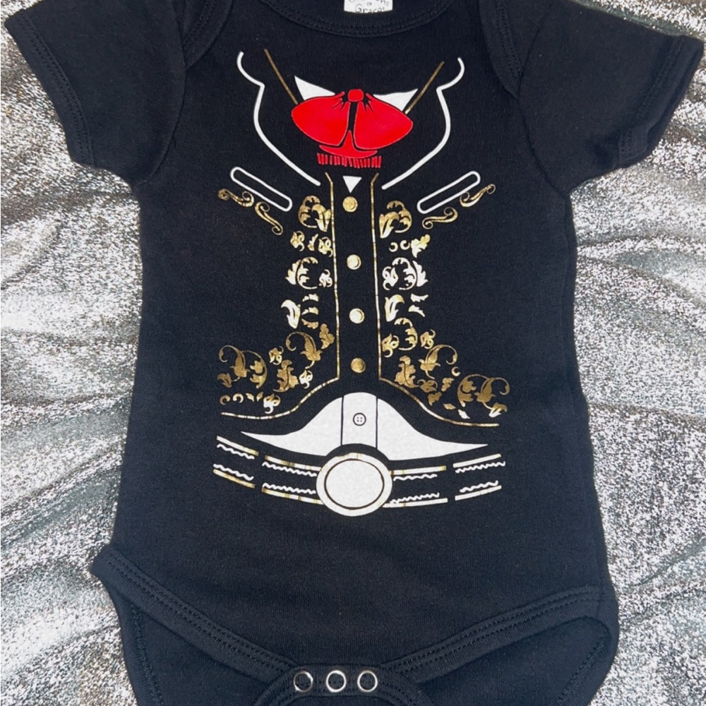 Hobby Lobby Black Bodysuit with Gold and Red Design